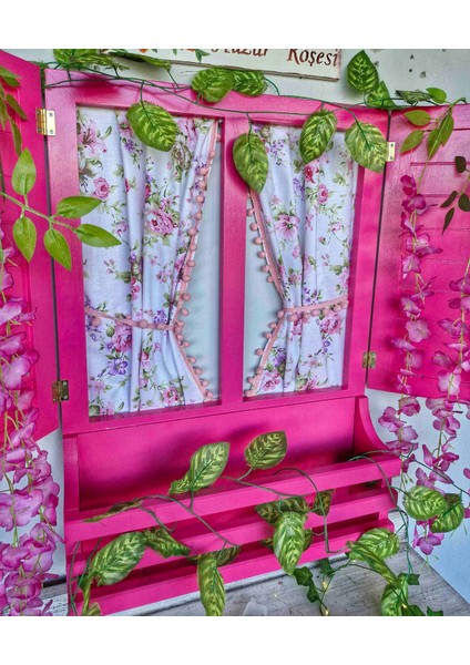 Ahşap Pembe Panjurlu Pencere,balkon,bahçe, Duvar Dekor Ürünü,el Boyaması fiyatları