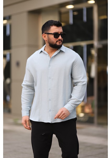 Thmany Erkek Keten Müslin % Pamuk Düğmeli Gömlek Yaka