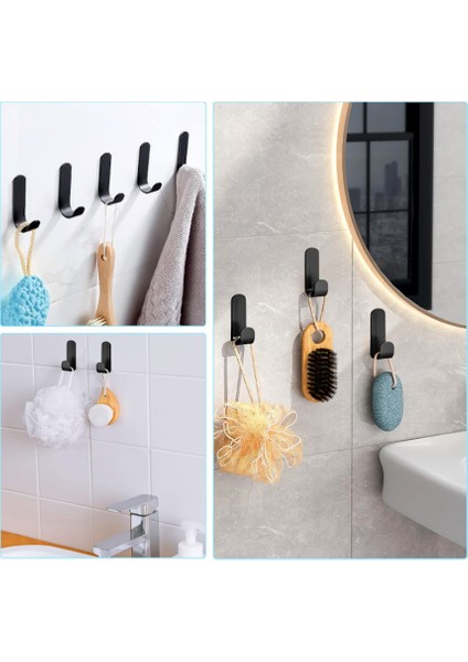 Urbancove Co. - Set 3 Adet, Kendinden Yapışkanlı, Siyah, Plastik Çok Amaçlı Duvar Askıları (J-Şekilli)
