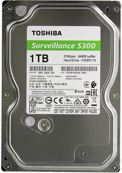 3.5″ 1tb S300 5700RPM Sata-3 6.0gb/sn 64MB 7/24 Güvenlik Diski