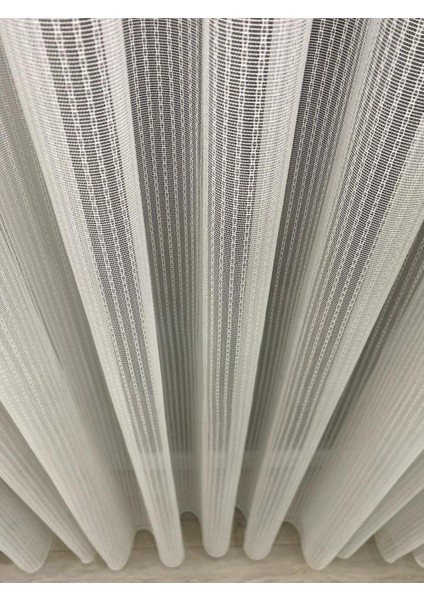 4042 Desenli Modern Ekru Tül Perde 1/3 Sık Pileli
