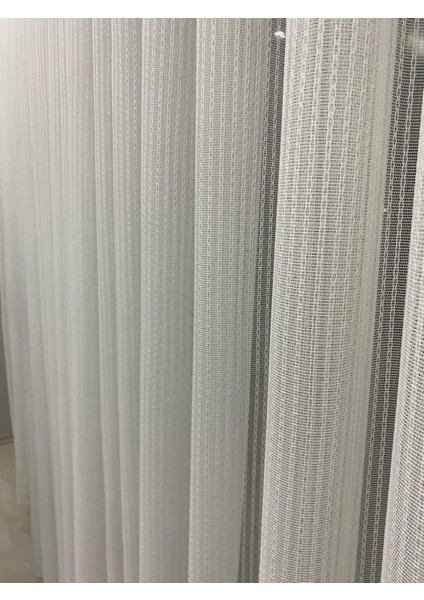 4084 Gümüş Simli Desenli Modern Ekru Tül Perde 1/3 Sık Pileli