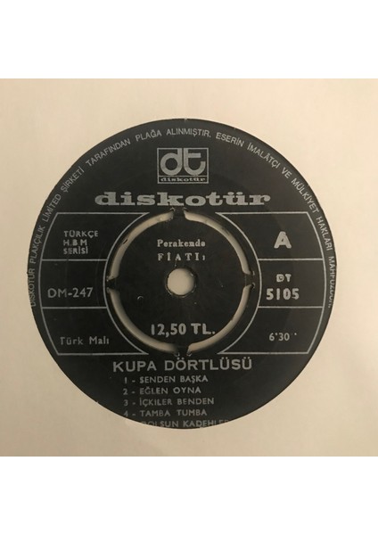Kupa Dörtlüsü- Kupa Dörtlüsüile Oynayalım - Mini Album - Orijinal Dönem Baskı 45'lik Plak