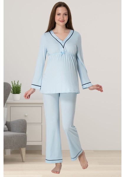 Mavi Hamile Lohusa Pijama Takımı