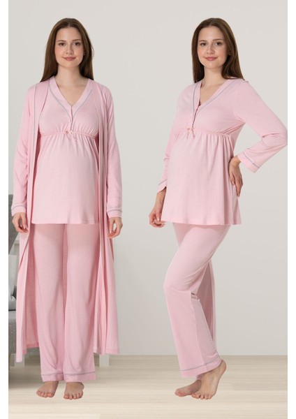 Pembe Sabahlıklı Hamile Lohusa Pijama Takımı
