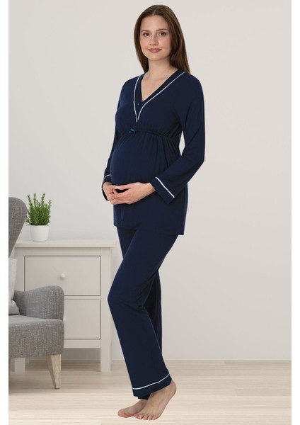 Lacivert Hamile Lohusa Pijama Takımı