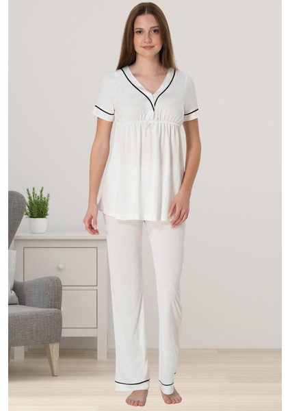 Ekru Hamile Lohusa Pijama Takımı