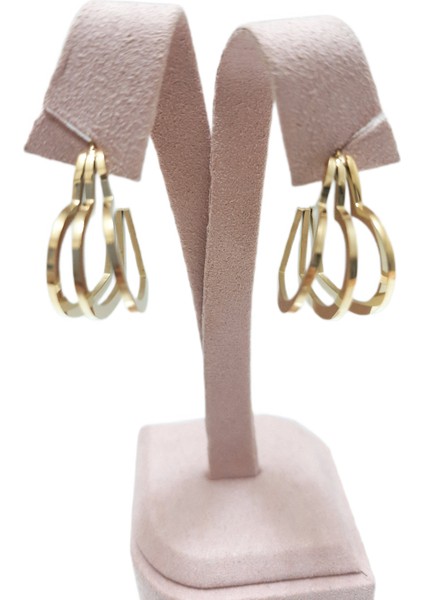 Çelik Küpe Yarım Kalp Motifli 3'lü 2.5 cm Genişlik 2.5 cm Uzunluk Altın Sarısı (Gold)