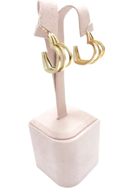 Çelik Küpe Yarım Kalp Motifli 3'lü 2.5 cm Genişlik 2.5 cm Uzunluk Altın Sarısı (Gold)