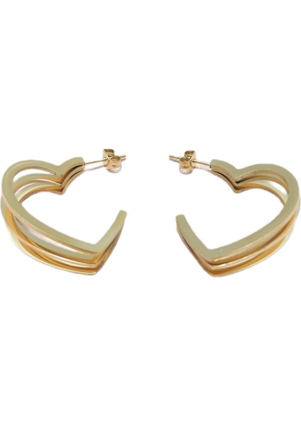 Çelik Küpe Yarım Kalp Motifli 3'lü 2.5 cm Genişlik 2.5 cm Uzunluk Altın Sarısı (Gold)