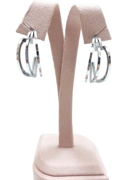 Çelik Küpe Yarım Kalp Motifli 3'lü 2.5 cm Genişlik 2.5 cm Uzunluk Gümüş (Silver)