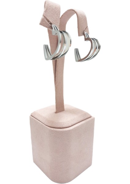 Çelik Küpe Yarım Kalp Motifli 3'lü 2.5 cm Genişlik 2.5 cm Uzunluk Gümüş (Silver)