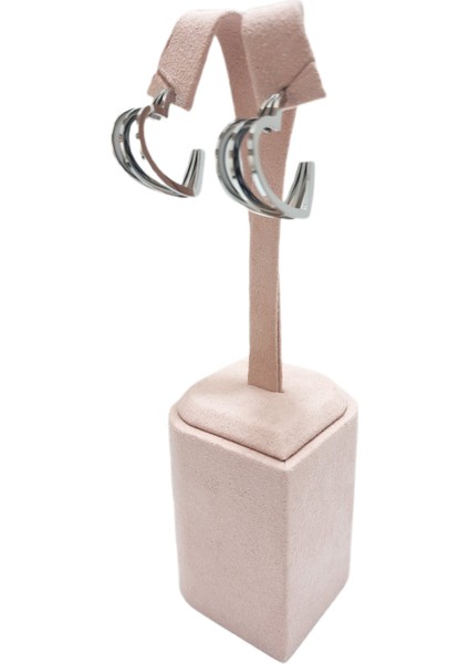 Çelik Küpe Yarım Kalp Motifli 3'lü 2.5 cm Genişlik 2.5 cm Uzunluk Gümüş (Silver)