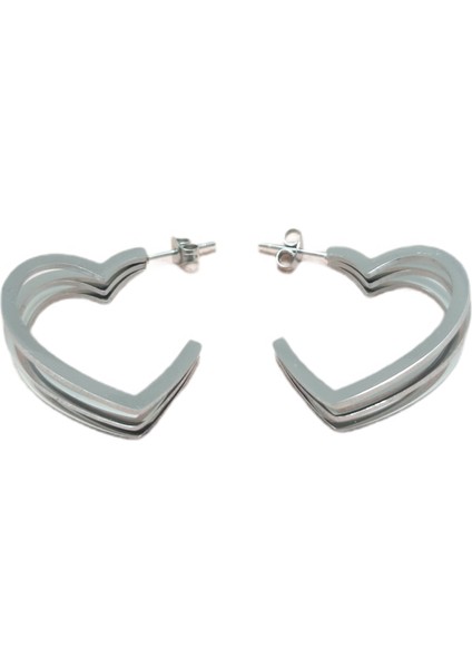 Çelik Küpe Yarım Kalp Motifli 3'lü 2.5 cm Genişlik 2.5 cm Uzunluk Gümüş (Silver)