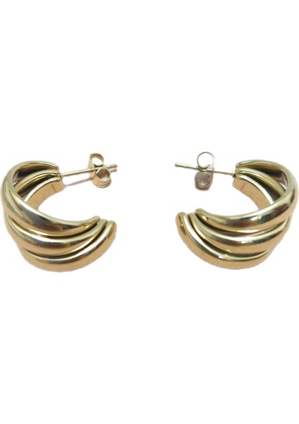 Çelik Küpe Burgu Motifli 3'lü Yarım Halkalı 1 cm Genişlik 2 cm Uzunluk Altın Sarısı (Gold) indirimleri