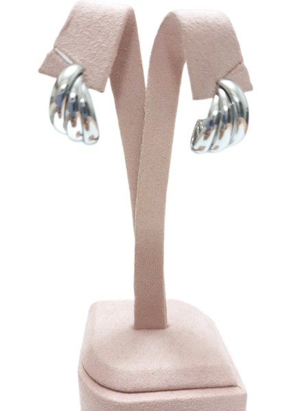 Çelik Küpe Burgu Motifli 3'lü Yarım Halkalı 1 cm Genişlik 2 cm Uzunluk Gümüş (Silver)
