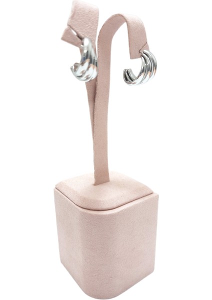 Çelik Küpe Burgu Motifli 3'lü Yarım Halkalı 1 cm Genişlik 2 cm Uzunluk Gümüş (Silver)