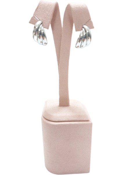 Çelik Küpe Burgu Motifli 3'lü Yarım Halkalı 1 cm Genişlik 2 cm Uzunluk Gümüş (Silver)