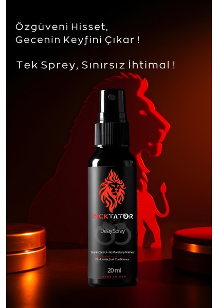 Dicktator 20 ml Uzun Deneyim Spreyi Hızlı Etki Uzun Süreli Etki – Su Bazlı & Ph Dengeli, Yağlı His Bırakmaz Made In USA