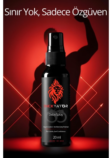 Dicktator 20 ml Uzun Deneyim Spreyi Hızlı Etki Uzun Süreli Etki – Su Bazlı & Ph Dengeli, Yağlı His Bırakmaz Made In USA