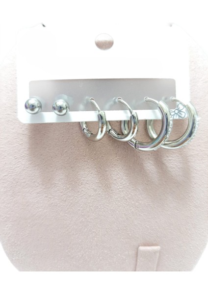Çelik Küpe 3'lü Top Sade Zirkon Taşlı Halka Model 2 Mm Gümüş (SİLVER)