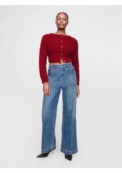 Kadın Kırmızı Gap × Cult Gaia Cable Örgü Crop Hırka
