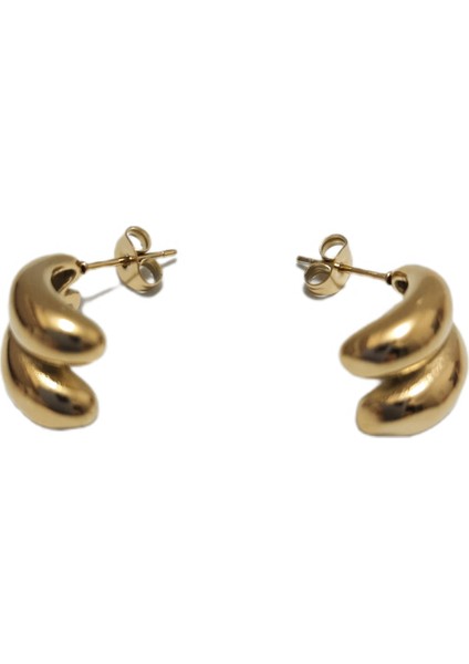 Çelik Küpe Burgu Motifli 2'li Yarım Halka 1.1 cm Genişlik 1.8 cm Uzunluk Altın Sarısı (Gold)