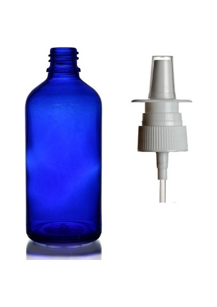 50 ml Mavi Cam Şişe, Burun Spreyi, 12 Adet Nazal Spreyli, Ecza Şişesi, Ilaç Şişesi