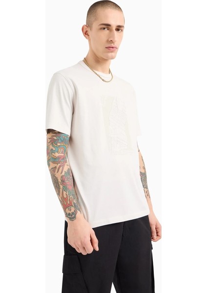 Dijital Baskı Bisiklet Yaka Pamuk T-Shirt 004134321425 H4230KRZTW