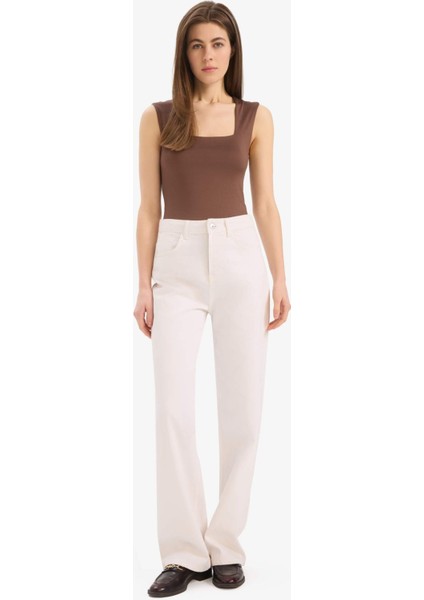 Slim Fit Dar Kesim Kare Yaka Basic Düz Çıtçıtlı Body E9045AX25SP