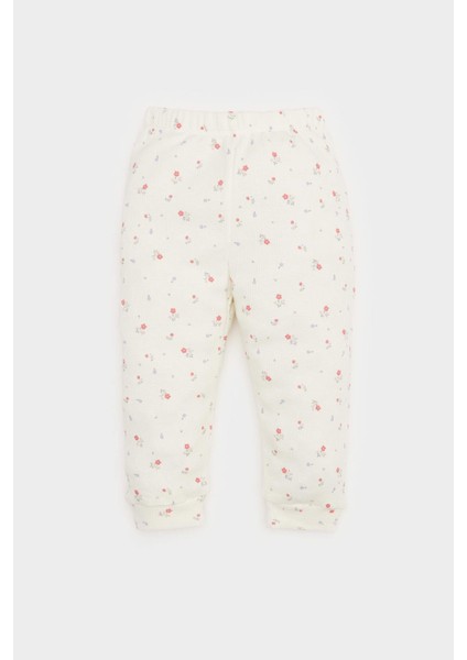 Kız Bebek Çiçekli Waffle Pijama Takımı Uzun Kollu Üst Beli Lastikli Uzun Alt E0762A525SP