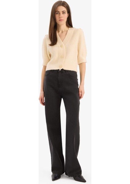 Fitted V Yaka Düğmeli Kısa Kollu Triko Hırka E6906AX25SP fiyatları