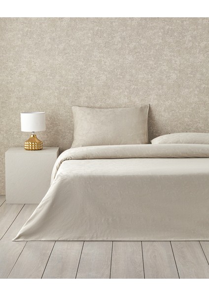 Royal Scroll Jakarlı Pamuk Saten Çift Kişilik Nevresim Takımı 200X220 cm Taş Rengi