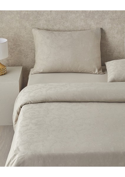 Royal Scroll Jakarlı Pamuk Saten Çift Kişilik Nevresim Takımı 200X220 cm Taş Rengi