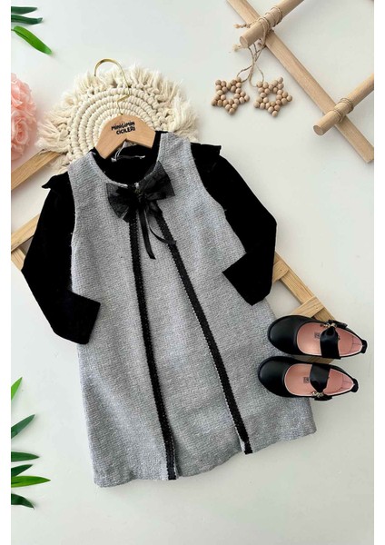 Fiyonk Detaylı Fistolu Kız Çocuk Jile ve badi takım - Gri