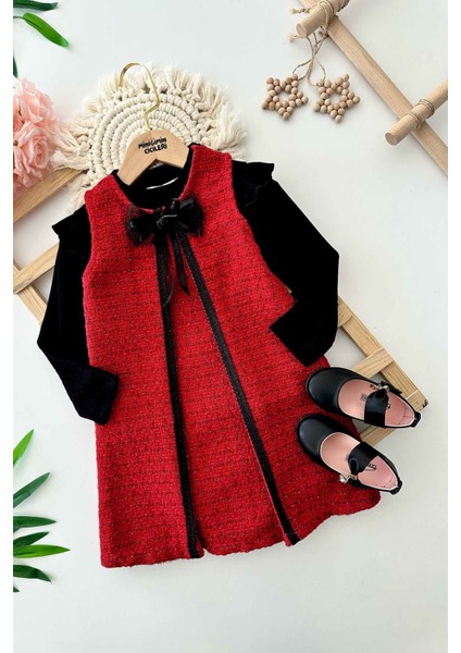 Fiyonk Detaylı Fistolu Kız Çocuk Jile ve badi takım - Kırmızı