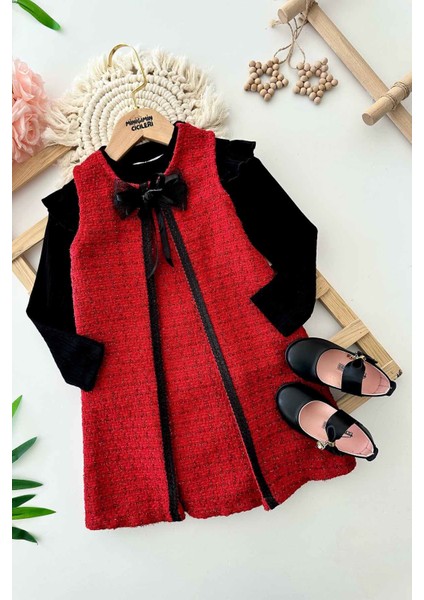 Fiyonk Detaylı Fistolu Kız Çocuk Jile ve badi takım - Kırmızı fiyatları