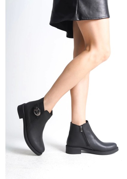 Luna Fermuarlı Lastikli Ortopedik Taban Suya ve Soğuğa Dayanıklı Topuklu Cilt Kadın Bot St Siyah modelleri