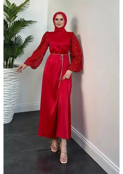 Kadın Carlotta Balon Kol Saten Abiye