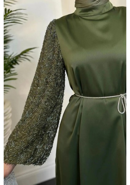 Kadın Carlotta Balon Kol Saten Abiye modelleri