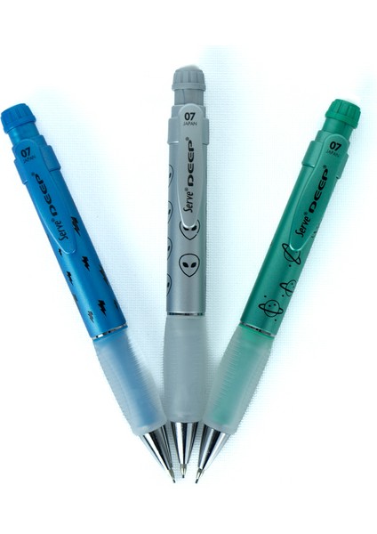 Serve Deep Kırtasiye Versatil Mekanik Kurşun Kalem 3'lü 0.7 mm Uzay Serisi Yumuşak Uçlu Ergonomik Tasarım Rahat Dayanıklı