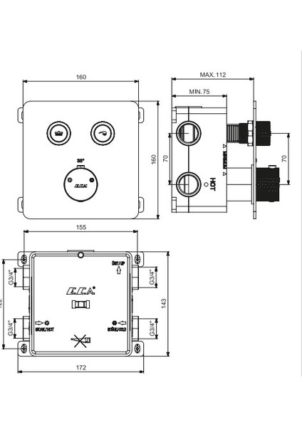 Eca Termostatik Ankastre Duş Bataryası Sıva Üstü-Sıva Altı 2 Yollu 102101402 fiyatları