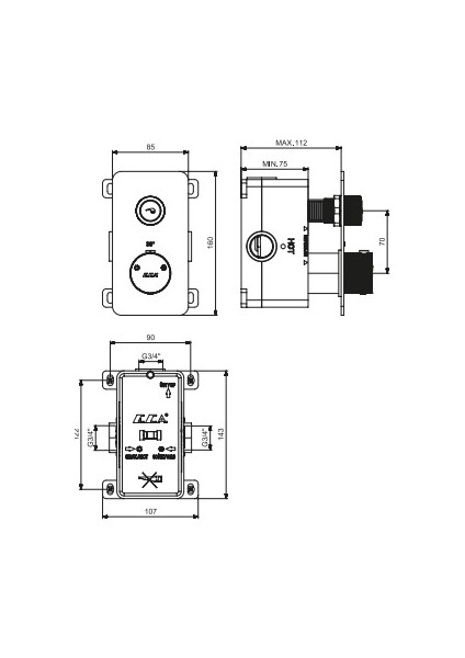 Eca Termostatik Ankastre Duş Bataryası Sıva Üstü 1 Yollu 102101401 fiyatları