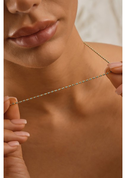 14 Ayar Altın Turkuaz Mine Boncuk Kolye