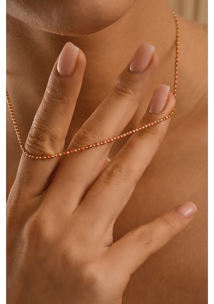 14 Ayar Altın Kırmızı Mine Boncuk Kolye