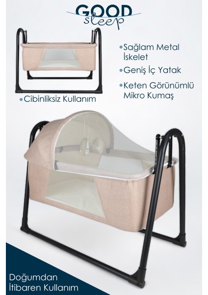 Ironika Good Sleep Portatif Sallanır Anne Yanı Cibinlikli Bebek Beşiği Bebek Yatağı Beşik - Kahve