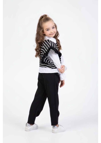 Çizgili Desenli Gömlekli Kız Çocuk 3 lü takım - Siyah fiyatları