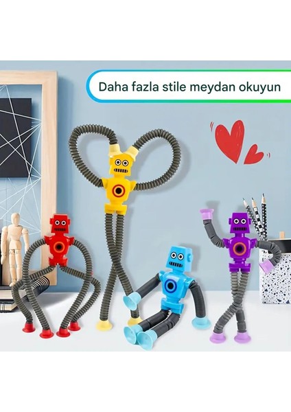 Esnek Robot Oyuncak - Bükülebilir, Vakumlu & Hareketli! Cam ve Masaya Yapışan Eğlenceli Figür 🚀🎉