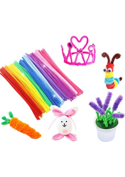 Renkli Şönil, 25 Adet, Tüylü Tel, 30 Cm, Eğitici Şönil Seti, Peluş Tel