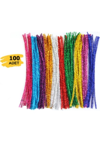 100 Adet Simli Şönil , Tüylü Tel, 30 Cm, Eğitici Şönil Seti, Peluş Tel fiyatları